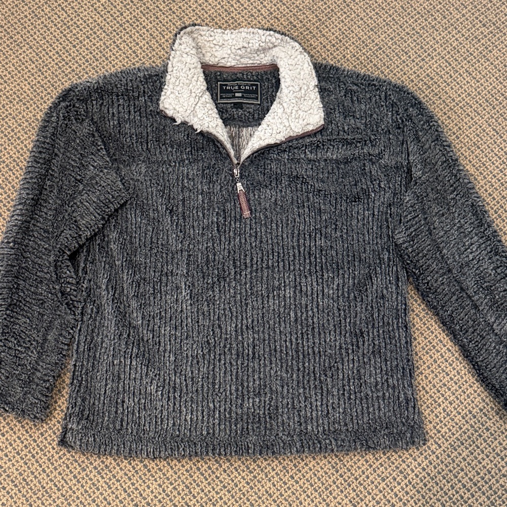 True Grit Men’s Charcoal Zip-Up Sherpa Collar Sweater